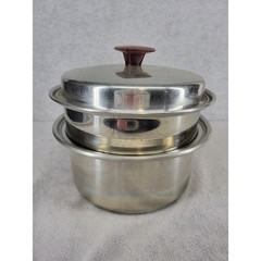 Vintage FlavorSeal Stainless Steel 3 Piece Double Boiler Set Brown Handles