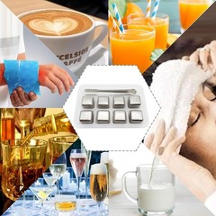 304 Stainless Steel 8Pcs Ice Cubes-Reusable Whiskey Stones, Tong, Storage Box