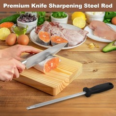 12 Inches Knife Sharpening Steel Rod, High Carbon Steel Honing Rod with 9 Inches
