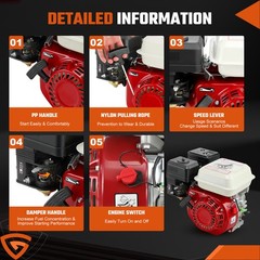 7HP 212cc Gas Engine For Honda GX160, 4 Stroke OHV Air Cooled Horizontal Shaft