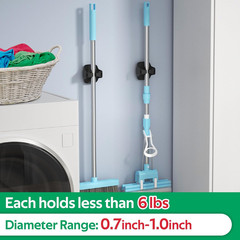 5 Pack Broom Holder Wall Mount Mop Grippers No Drilling Self Adhesive Anti-Slip