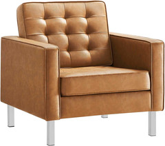 Silver Tan Tufted Faux Leather Accent Armchair for Stylish Living Spaces