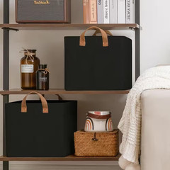 Black 16.5 In. X 10.3 In. Fabric Decorative Basket Set of 2 with Handles