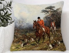 Horse & Hound Throw Pillow Cover 18” X 18” Fox Hunting Design On Both Sides