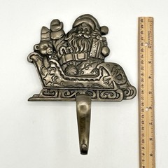 Cast Iron Silver Santa Claus Sleigh Christmas Stocking Hanger Grandeur Noel
