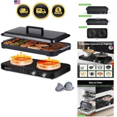 Double Induction Cooktop with Removable Griddle Pan Non-stick, 1800W 2 burner…