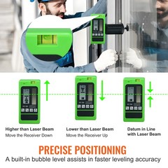 VEVOR Red Green Laser Receiver Pulsing Detector 197ft Digital LCD Dual Display