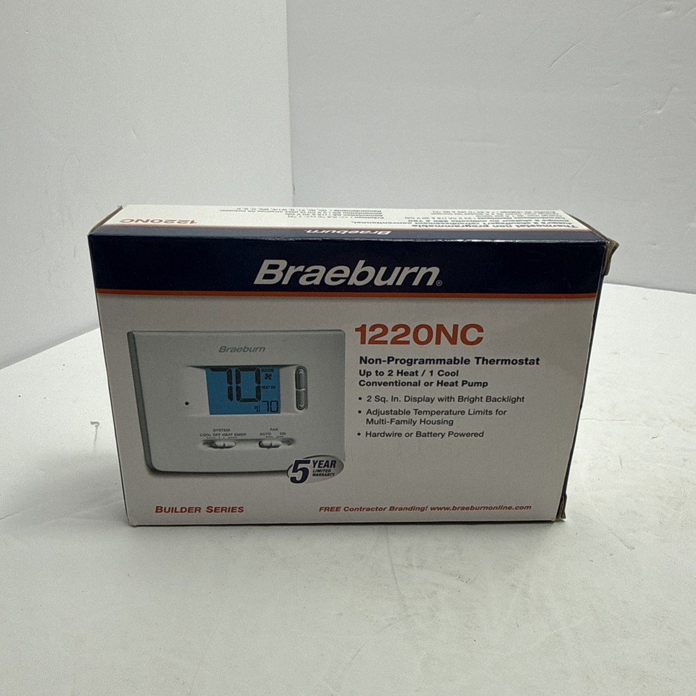 Braeburn 1220NC Non-programmable Thermostat 2 Stages 18 to 30vac – White