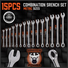 15PC Combination Spanner Wrench Ring Open Ended 8-22mm Metric 12 Point “V” Notch