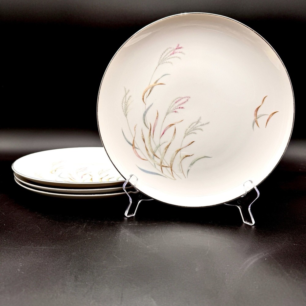 Norcrest AUTUMN BREEZE 10.25” Dinner Plates SET/4 Porcelain Silver Rim VTG Japan