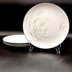 Norcrest AUTUMN BREEZE 10.25” Dinner Plates SET/4 Porcelain Silver Rim VTG Japan