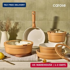 Carote 20pcs Ceramic Cookware Set with Detachable Handles, Pots and Pans Set Non