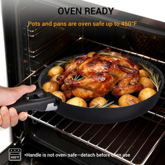 21-Piece Ceramic Pots and Pans Set Non Stick with Detachable Handles and Egg Fry