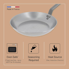 MINERAL B Carbon Steel Fry Pan – 8” Diameter, 5.5” Cooking Surface – Ideal for S