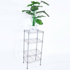 New Practical Modern Rectangle Carbon Steel Metal 4-Shelf Storage Rack Silver