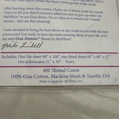 My Pillow Queen Size Sheet Set Giza Dreams 100% Certified Egyptian Cotton Ivory