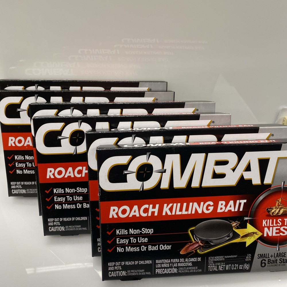 6X COMBAT Roach Killing Bait Kills Small & Large Roaches Non-Stop 6 Stations