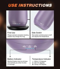 Self Heating Coffee Mug T2 16oz Smart Heated Mug 149°F Temp Control Battery