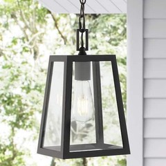 JONATHAN Y Glendale 6.75 in. Black/Clear Iron/Glass Outdoor LED Pendant Light