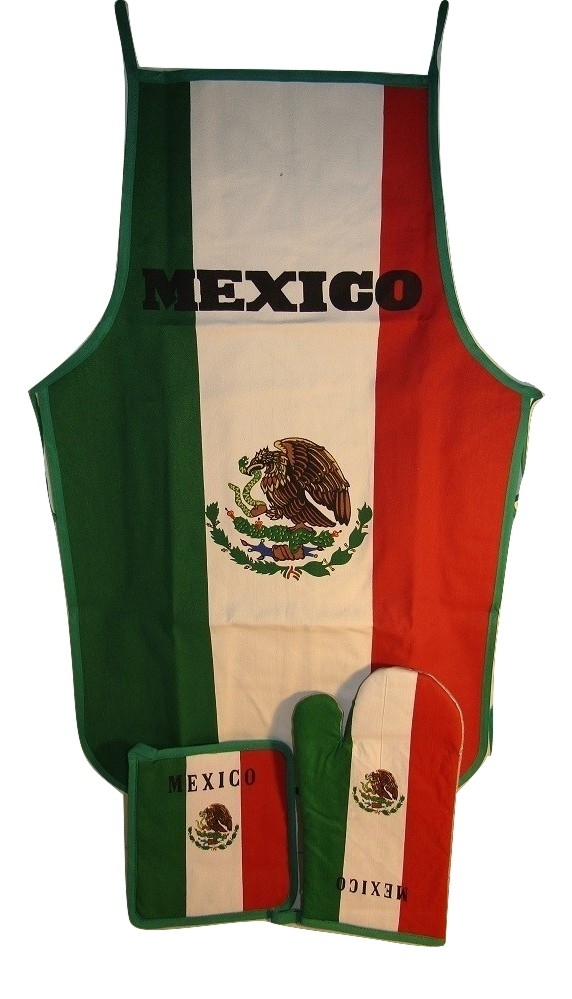 Country of Mexico Mexican Green White Red BBQ Barbeque Apron Cook Set