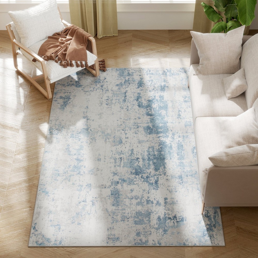 HOMCOM 4×6 Non-Slip Washable Area Rug, Floor Mat for Living Room, Blue,Used