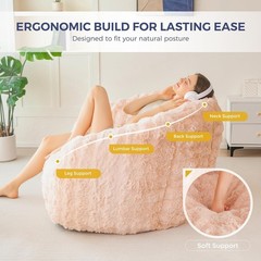 Giant Bean Bag Chair for Adults, Stuffed Shell-Shaped Large Bean Bag Couch, Pink