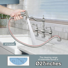 8 Inch Centerset Bridge Kitchen Faucet with Brass Side Sprayer 2 Handles 4 Holes