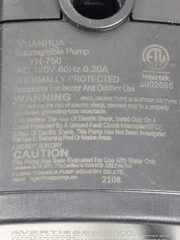 Yuanhua YH-750 Submersible Water Pump 120V 60Hz 0.20 A NEW