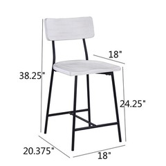Comfort Pointe Bari 24.25″ Metal/Wood Counter Stool in Whitewash/Black