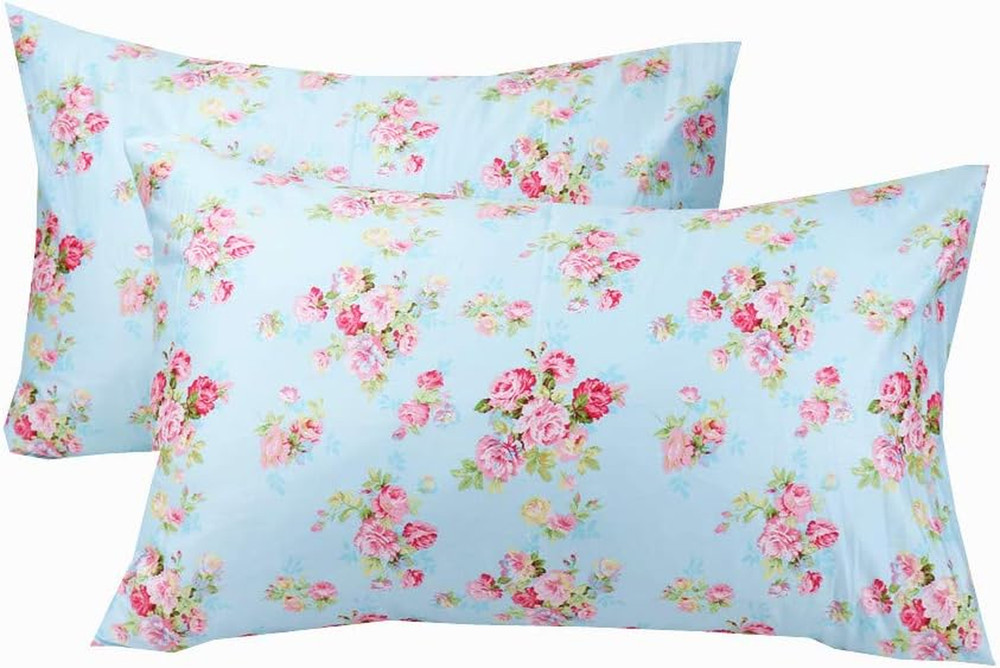Cotton Pillow Cases Standard Size Set of 2, Flower Printed Queen Pillowcases, Pr