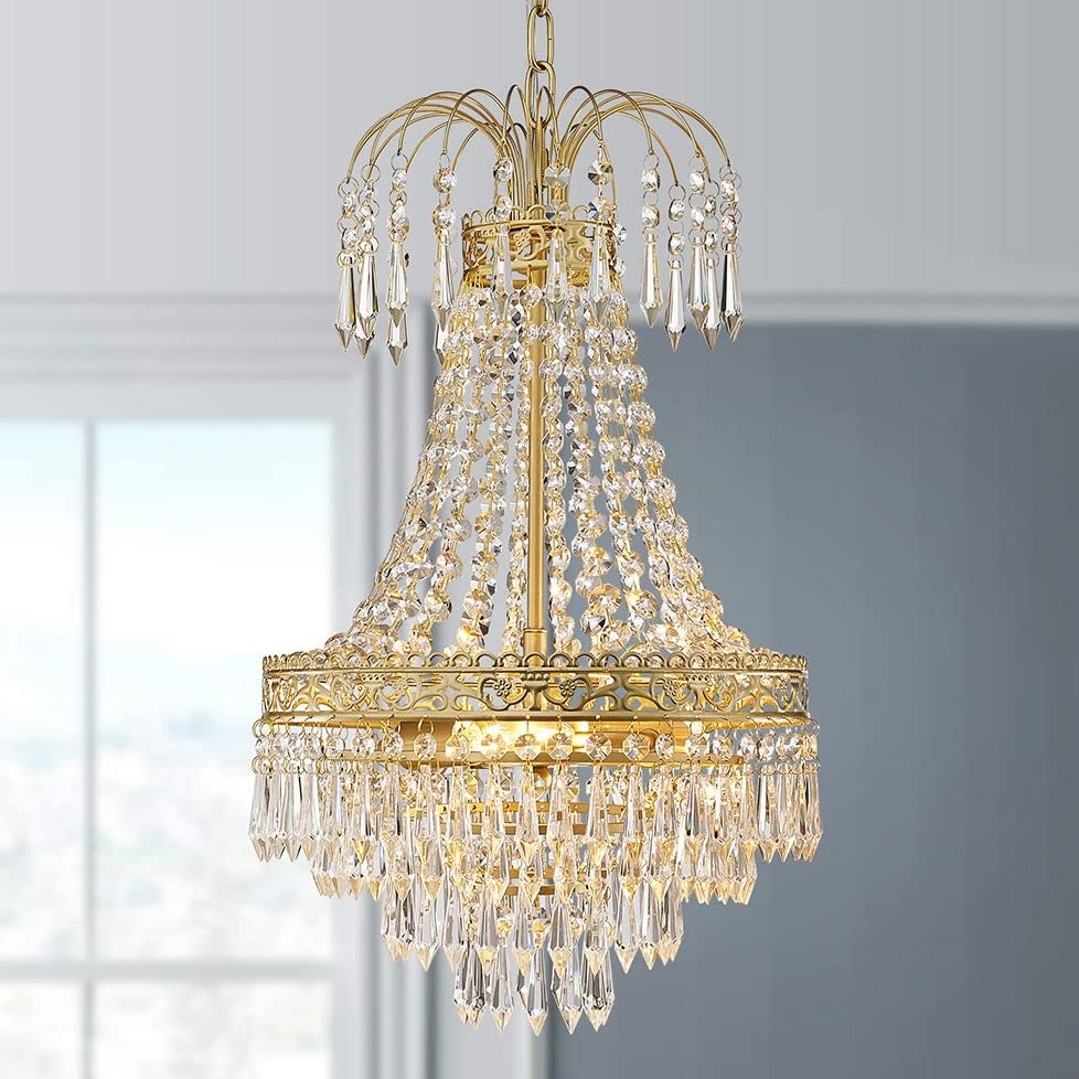 Lamparas Colgantes De Cristal Techo 20.9 x 12.2 Dorada Lámpara Para Sala Comedor