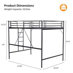 Metal Loft Bed with Built-in Ladders Loft Bed Full Size for Adults Kids Teens