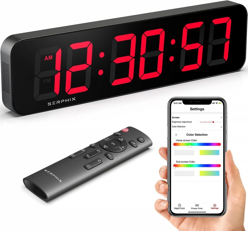 15.2″ Lar Digital Wall Clo with Seconds, App & Remote Control,