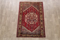 Red Traditional Geometric Area Rug 4×6 Hand-knotted Wool Carpet for Any Room