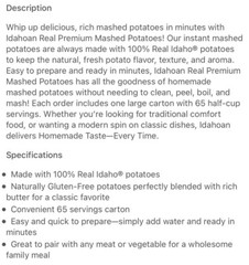 2PK- Idahoan Mashed Potatoes Easy Instant Tasty Homemade Food Bulk Box 2X 3.25Lb