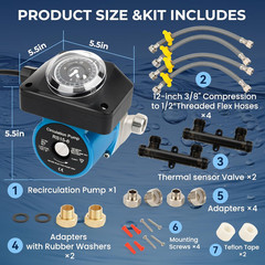 Hot Water Recirculating Pump Kit for Tank Water Heaters – Programmable Timer, Tw