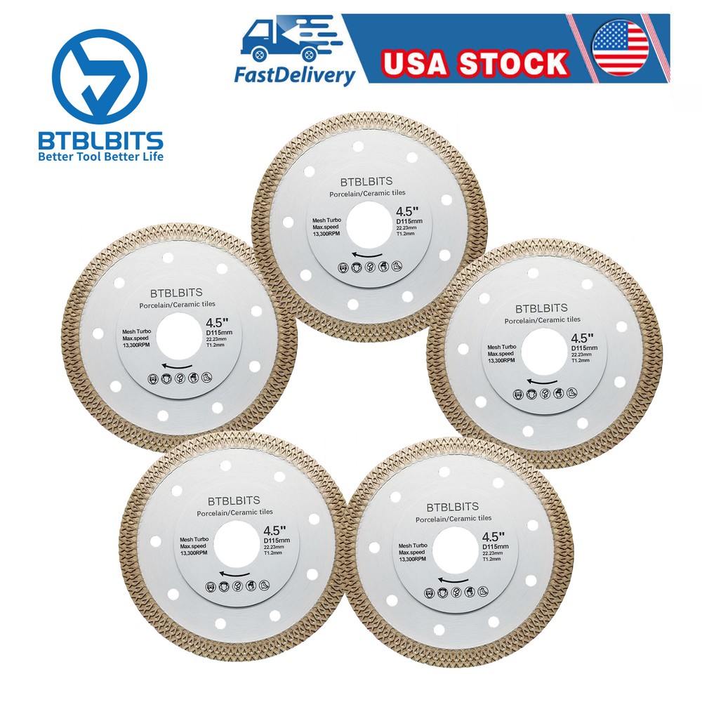 5pcs Diamond Cutting Wheel Disc 4-1/2″ Grinder Saw Blade Porcelain Tile Marble