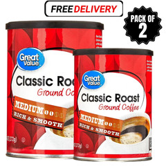 (2 PACK) Great Value Classic Roast Ground Naturally Caffeinated Coffee, 9.6 oz