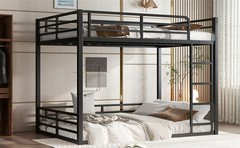 Metal Bunk Bed,Full XL over Full XL Floor Bunk Bed Frame for Kids Teens Adults