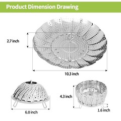 Expandable Steamer Basket set Stainless Steel Food Steamer set 10.3 In