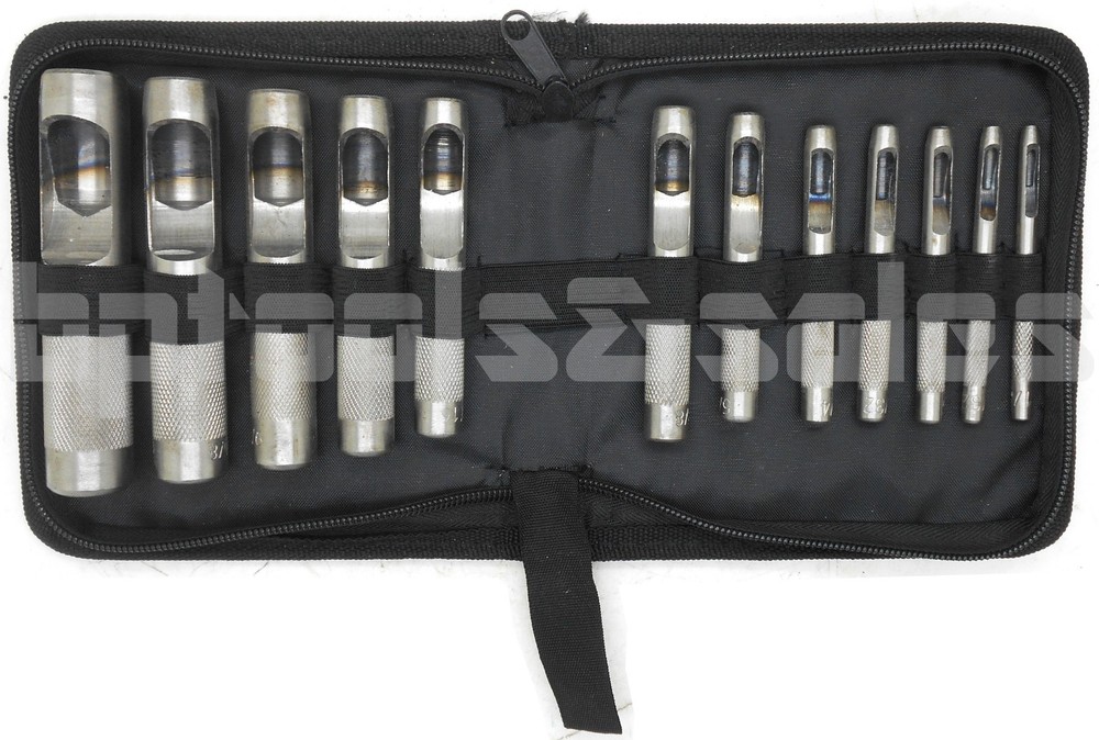 12pc HOLLOW PUNCH SET CUTS HOLES IN LEATHER PLASTIC RUBBER GASKET VINYL PAPER