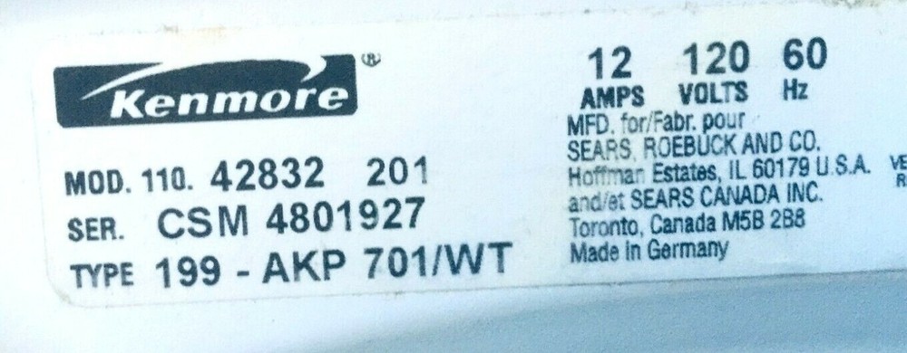 Kenmore Electric Washer Model 110.42832201 not available out of stock