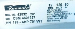 Kenmore Electric Washer Model 110.42832201 not available out of stock