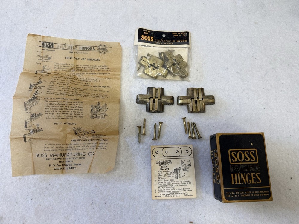 Soss Invisible Hinges 1 Set No. 208 And 1 Set No. 204 Both Unused