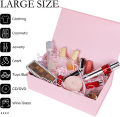 Pink Gift Box with Magnetic Lids 13.8X8.3X4.4 In, Large Present Box for Bridesma
