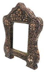 Tunisia, Handmade Silver Embossed Floral Desk Vanity Top Mirror, 5 7/8″ x 7 1/2″