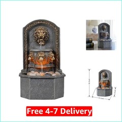 Outdoor Lion Head Stone Waterfall Wall Fountain with Pump Gray 10.3IN