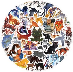 60PCS Warriors Cat Stickers for Kids Teens Adults, Cartoon Kids Stickers for Wat