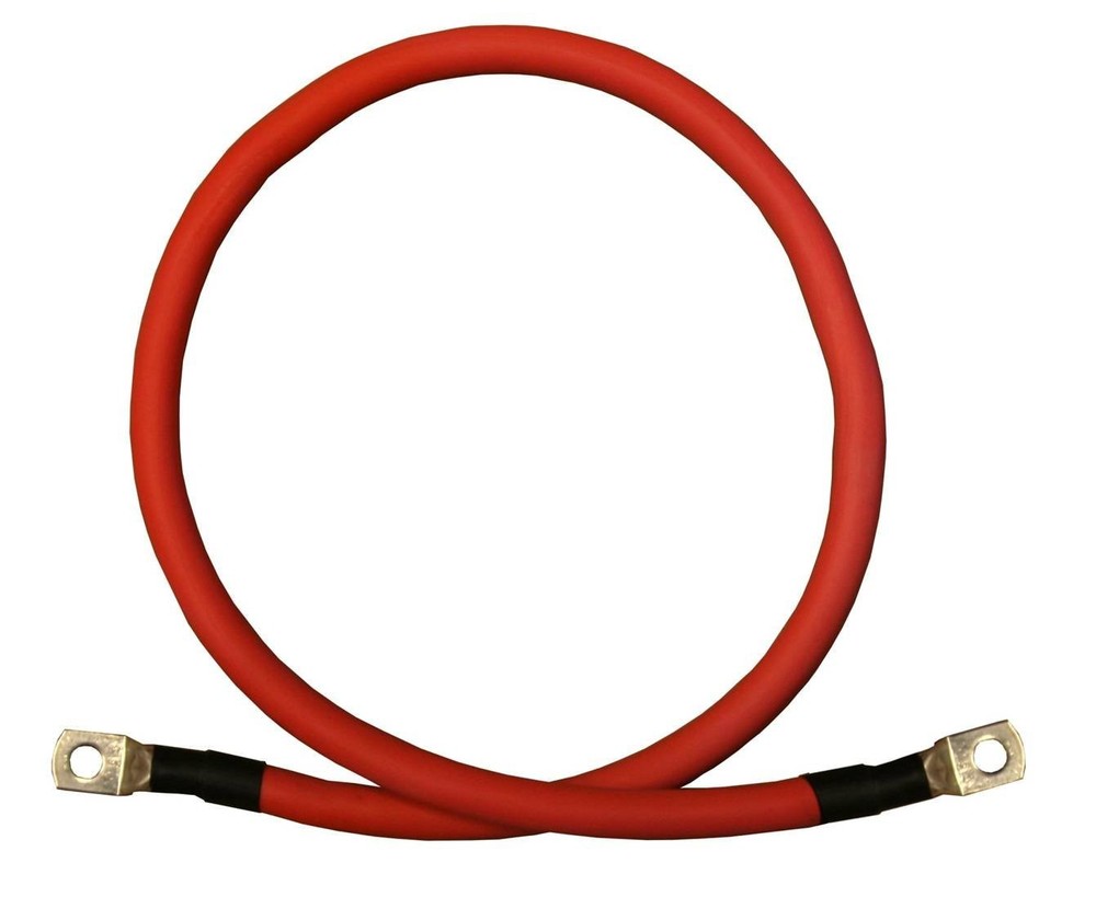 2 AWG 2 Gauge Single Red 7 feet w/ 3/8″ Lugs Pure Copper Battery Inverter Cables