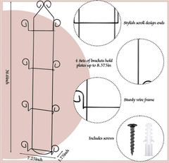 Menkxi Set of 2 Plate Rack for Wall Vertical 4 Tier Metal Wall Plate Holder Disp